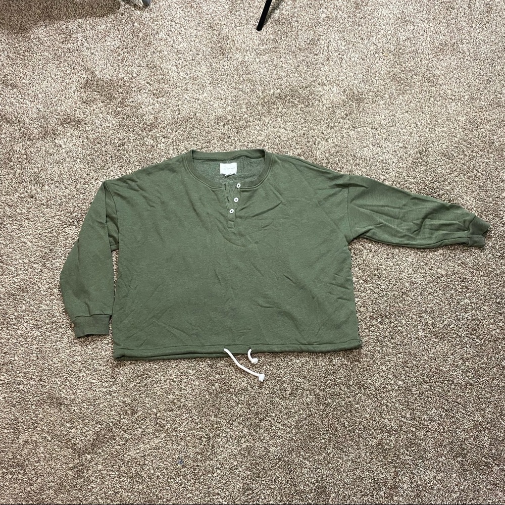Copy-Womens American Eagle Green Long Sleeve Oversized Pullover Sweatshirt